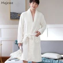 Халат мужской однотонный фланелевый карман зима плюс размер Домашняя одежда повседневные мужские халаты длинный воротник высокого качества мужские теплые мягкие