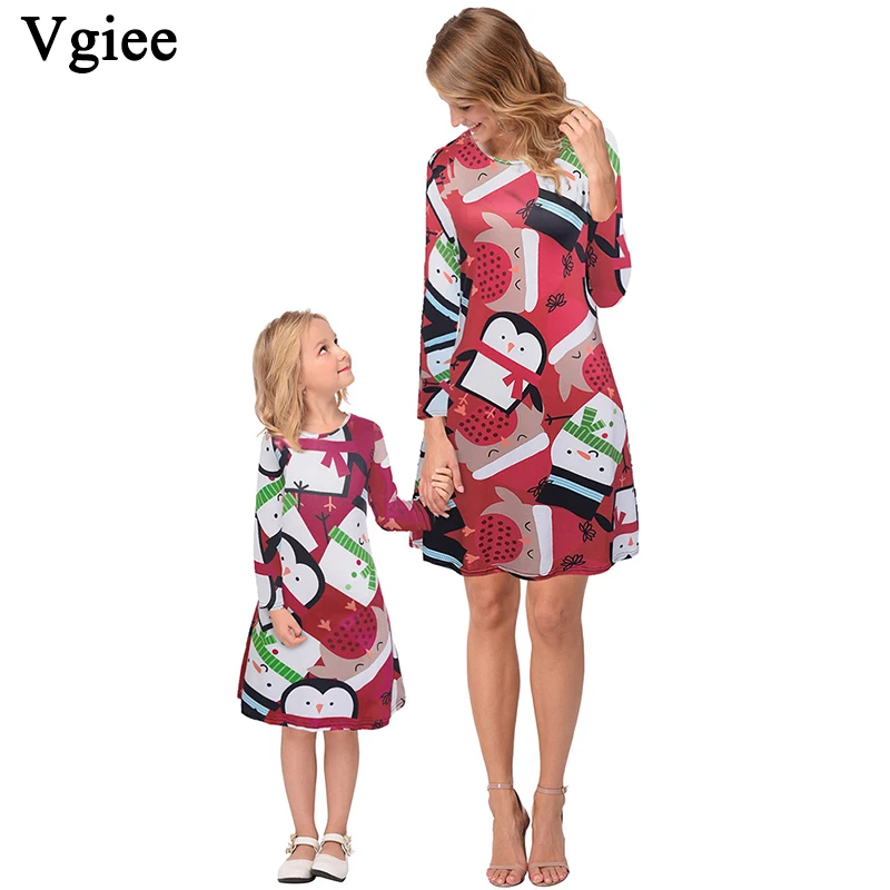 Vgiee/платья для мамы и дочки одинаковая Рождественская хлопковая одежда с принтом