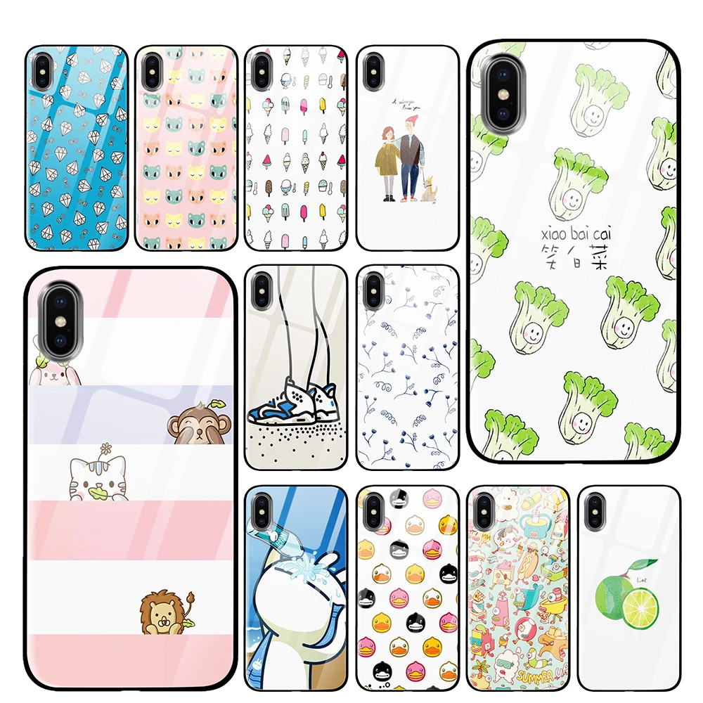 Kawaii обои из закаленного стекла Роскошный чехол для iPhone 5 5S 6 6s 7 8 Plus X XS XR 11 Pro Max |
