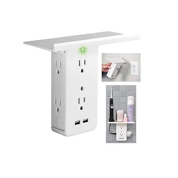 

Removable Built-In Rack Outlet Shelf Multi Surge Protector Wall Outlet Extender With 6 Electrical Outlet Plugs 2 USB Ports