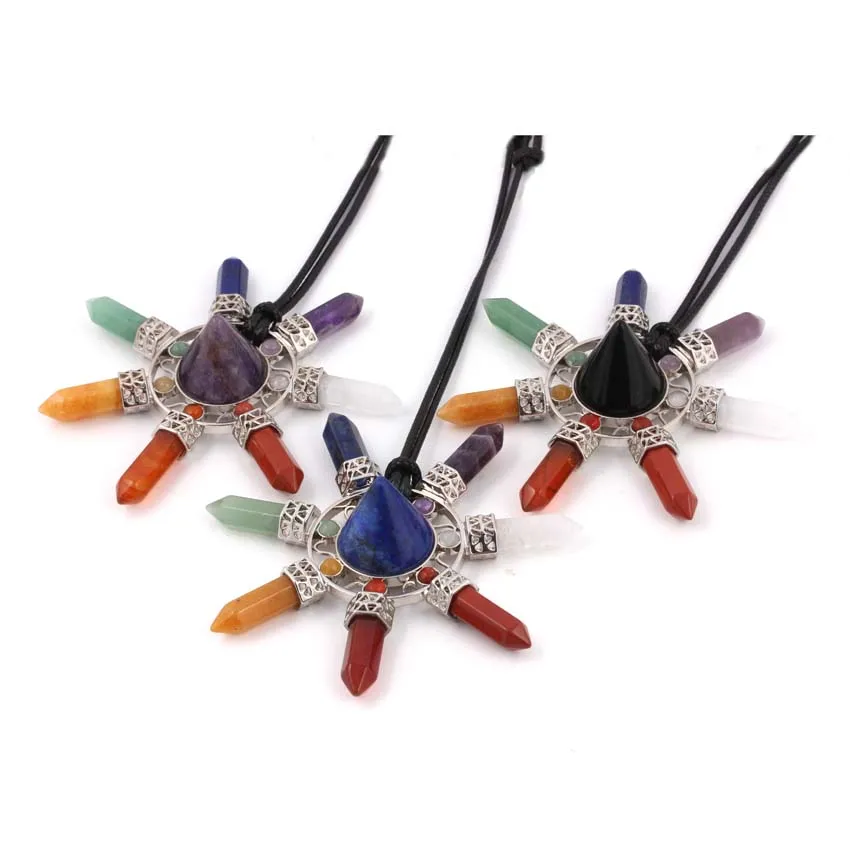 KFT Natural 7 Chakra Crystal Quartz Hexagon Cone Energy Generator Round Pyramid Healing Reiki Stone Pendant Necklace | Украшения и