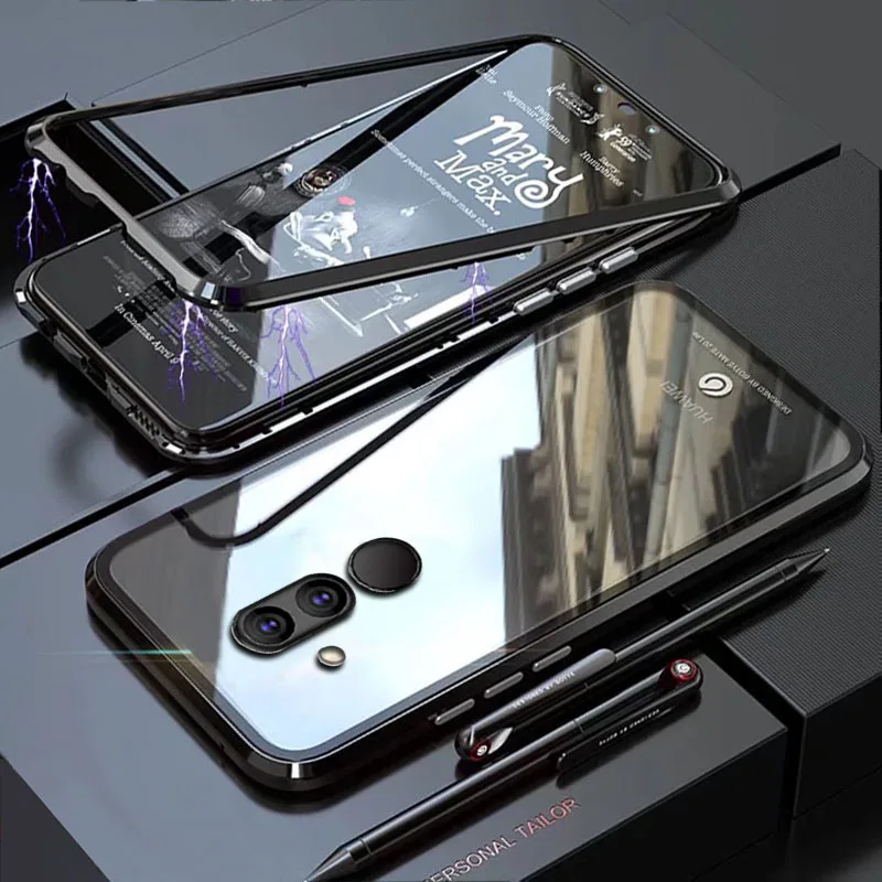 

YonLinTan Coque cover Case For Huawei Mate 20 Pro Lite Mate20 20Lite Metal magnetic Frame adsorption tempered glass cases