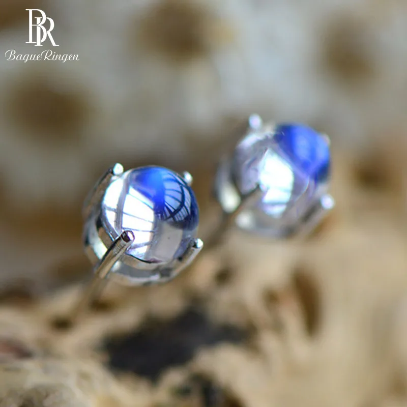 

Bague Ringen Fashion Silver 925 Ear Studs With 6-11MM Round Moonstone Gemstone Stud Earrings For Women Wedding Party Gift