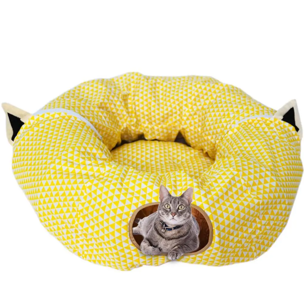 Yellow Забавный туннель для кошек игрушки туннель Rolling Nest Tubes складной Crinkle игрушки для котят щенка Ferrets кролик играть собака туннель - Цвет: Yellow