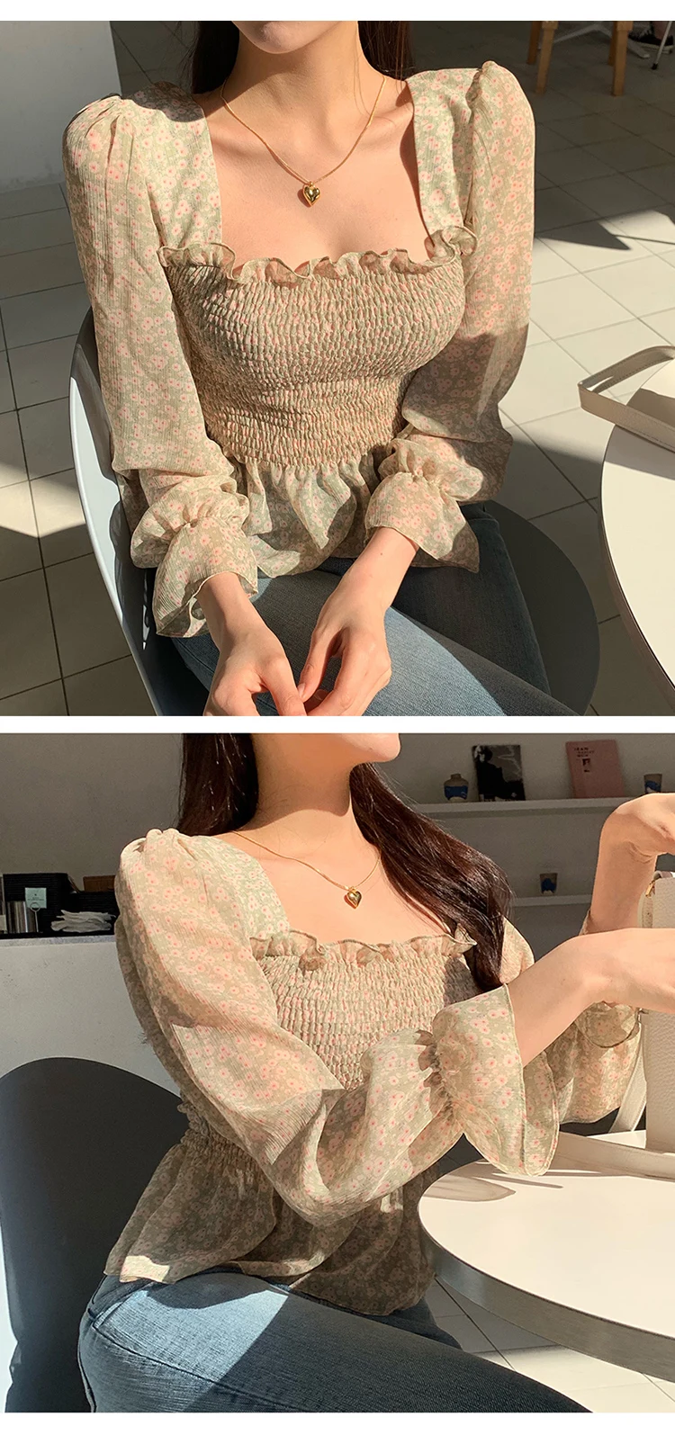 Transparent Vintage Print Shirt Oversize Tops Women Long sleeve Girls Chiffon Blouse Summer Women Blouses New femme Blusas