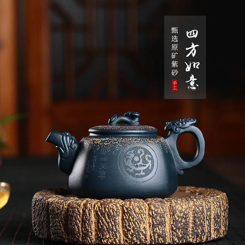 

Often yue hong Entirely Handmade Yixing Clay Teapot mo lulin arts&cralts ni Square Good Luck Tea Pot Genuine Product a Generatio