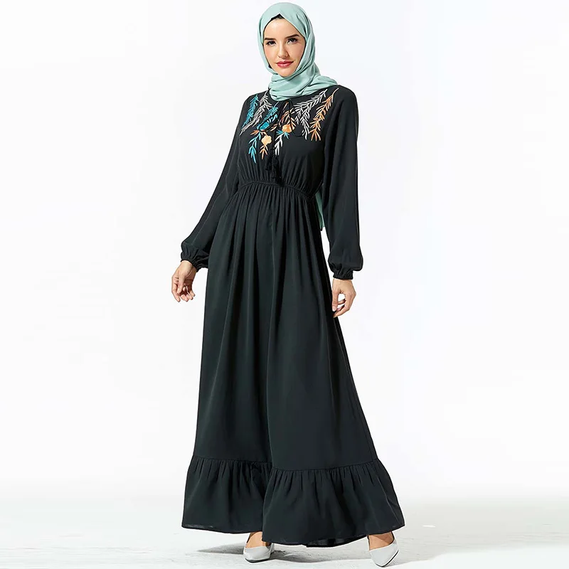 Abaya/платье в национальном стиле; мусульманское плиссированное платье с вышивкой и поясом; женское консервативное длинное платье в дубайском стиле