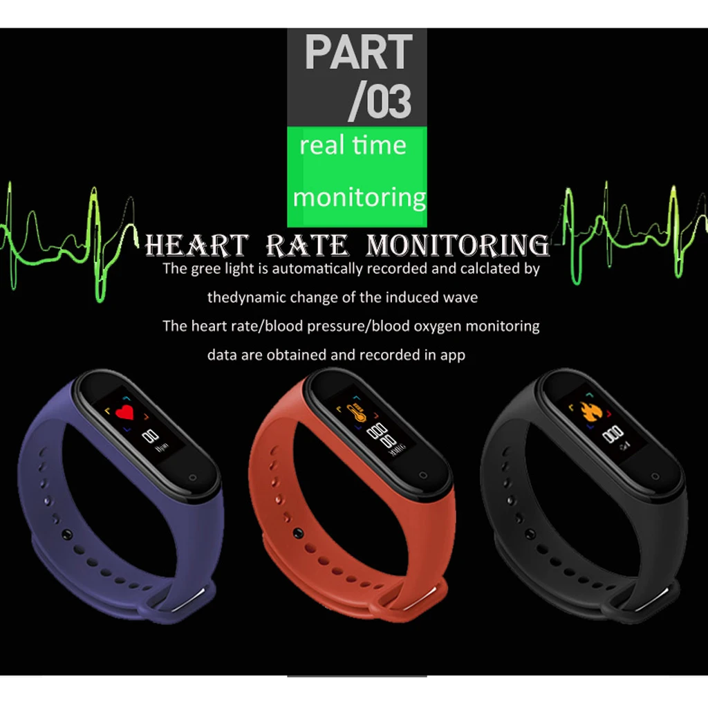 M4 Smart Sports Pedometers Watch Heart Rate Blood Pressure Fitness Tracker For Android IOS
