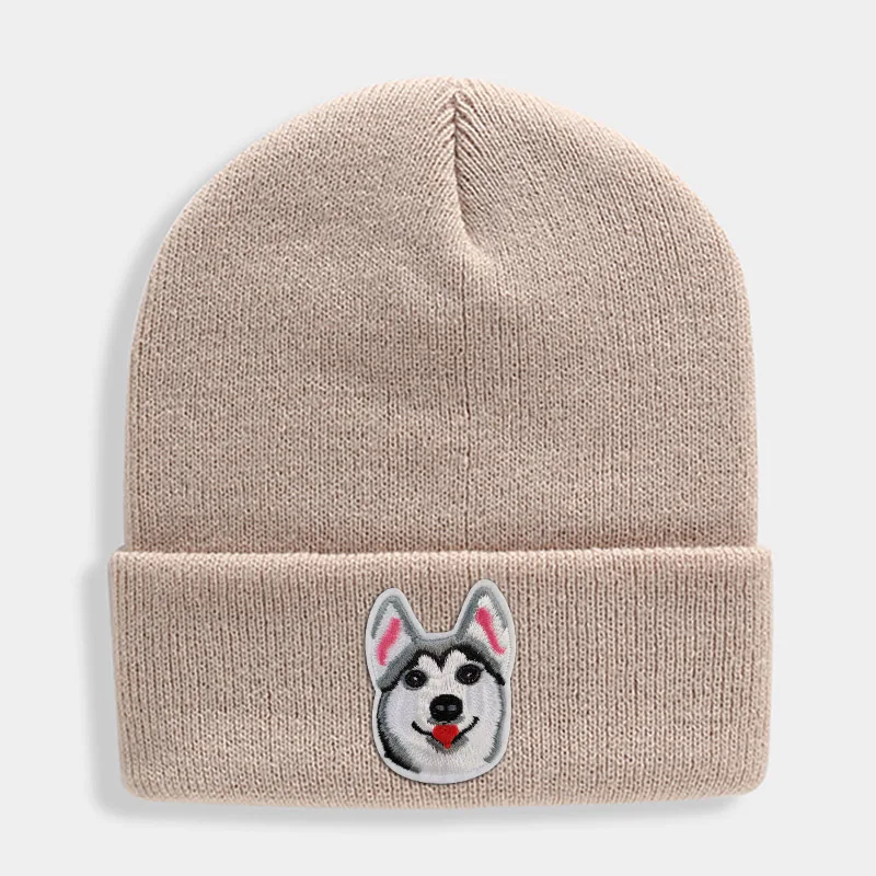 Huskies Hats Fashion Patches Sweet Beanie For Unisex Winter Brimless Stretchy Bonnet Solid Color Outdoor Cap Knitted Beanie - Цвет: Хаки