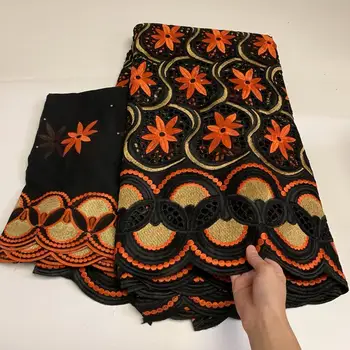 

Black with Red Embroidery African Pure Cotton Lace Fabric Latest Design Swiss Voile Lace In Switzerland For Nigerian Wedding
