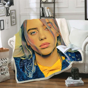 

Billie Eilish Singer Girl 3D Print Throw Plush Sherpa Blanket Thin Quilt Sofa Chair Bedding Supply Adults Kids 16