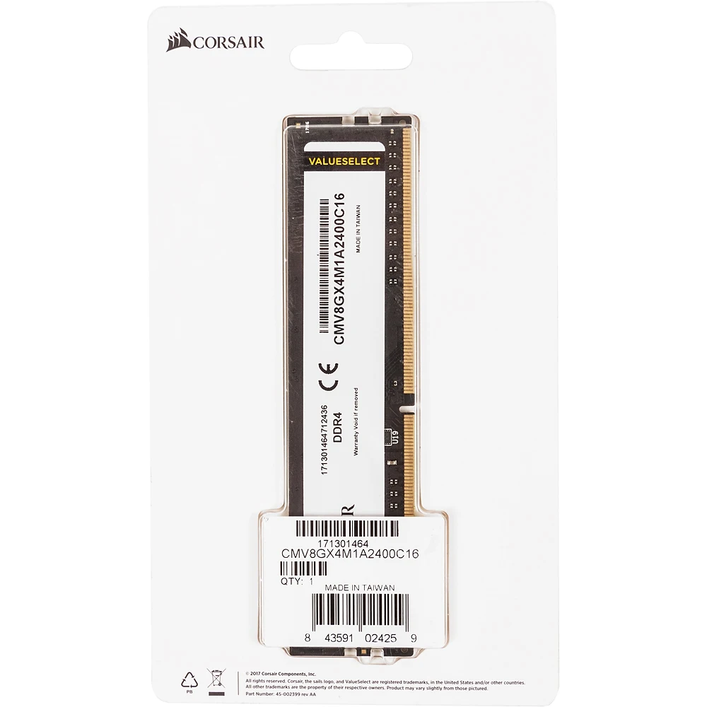 Память DDR4 8Gb 2400MHz Corsair CMV8GX4M1A2400C16 RTL PC4-19200 CL16 DIMM 288-pin 1.2В