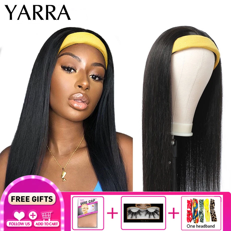 Headband Wig Human Hair Straight Brazilian Remy Hair Bone Straight Headband Wig for Black Women Glueless Machine Made Yarra 1