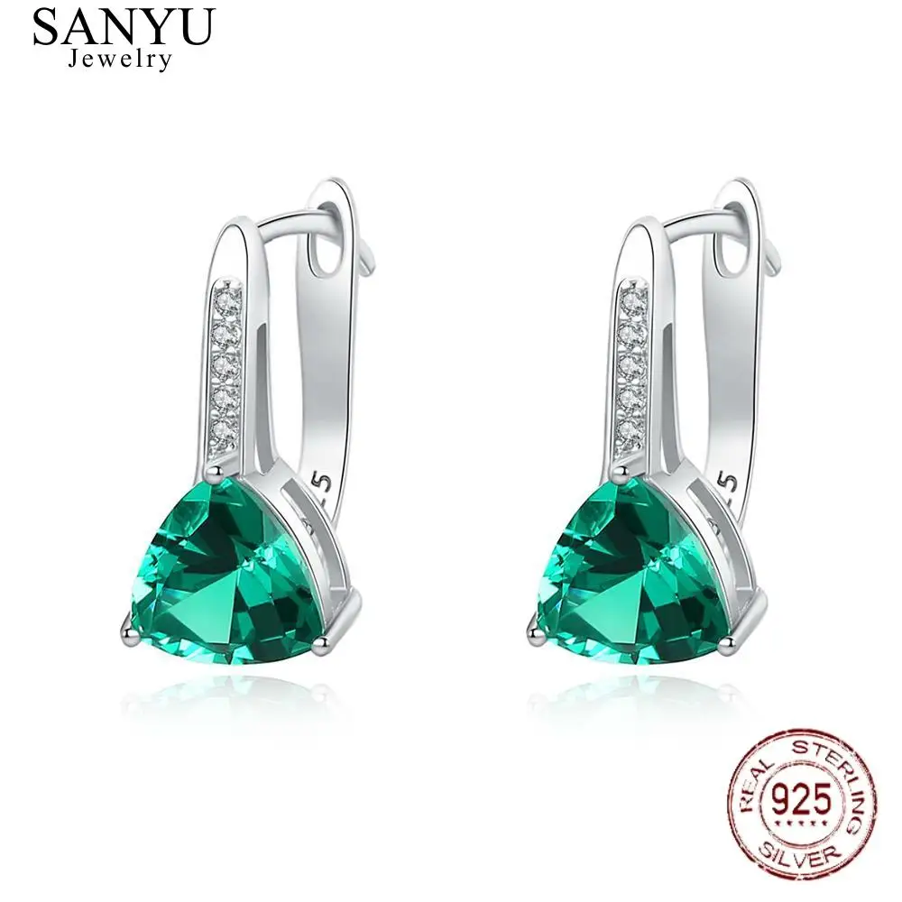 

New Elegant Emerald Triangle Solid Topaz Gemstone Stud Earrings for Women Wedding 925 Sterling Silver Fine Jewelry Earrings Gift
