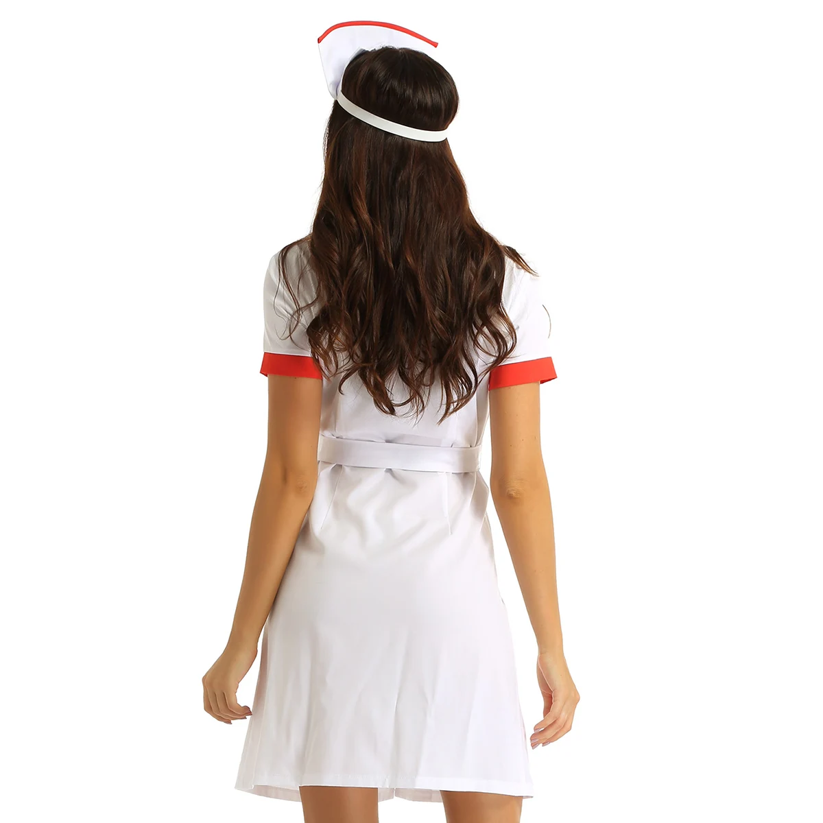 Женский сексуальный костюм медсестры воротник с отворотом короткий рукав кнопка вниз женское нарядное платье униформа с поясом и шляпой взрослый наряд на Хэллоуин