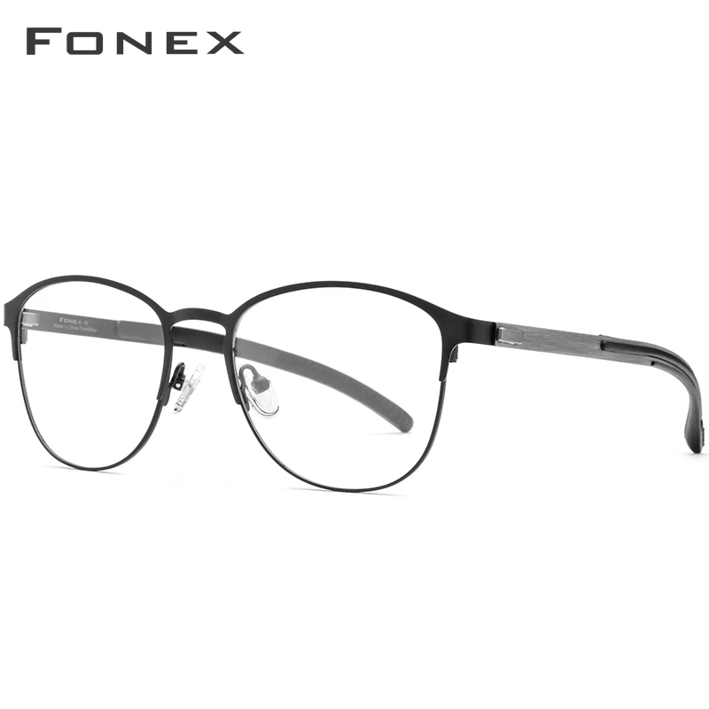 FONEX, оправа для оптических очков из силиконового сплава, мужские очки по рецепту, ретро, круглые очки для близорукости, женские металлические очки без винтов 987 - Цвет оправы: Черный