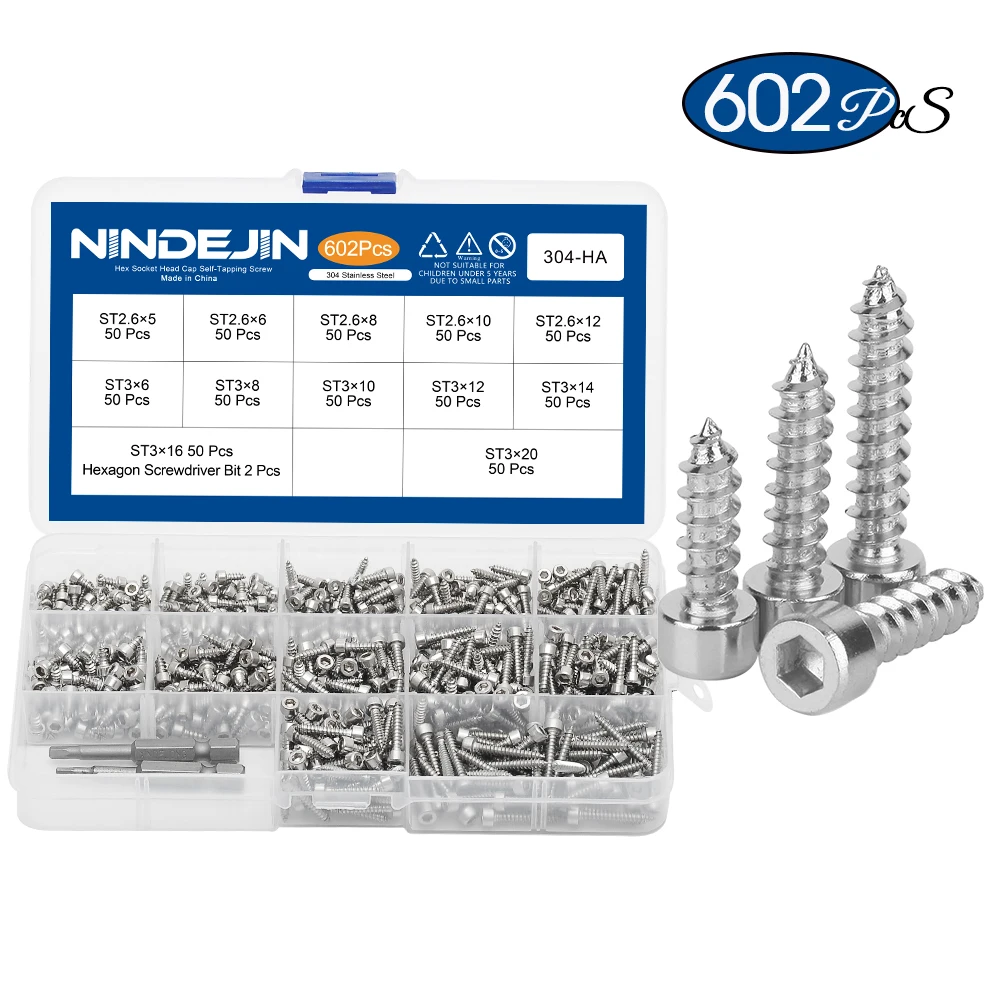Goedkoop 372pcs m2.6 m3 m3.5 m4 hex socket cap hoofd zelftappende schroef set roestvrij staal hexagon socket tapschroef diverse kit