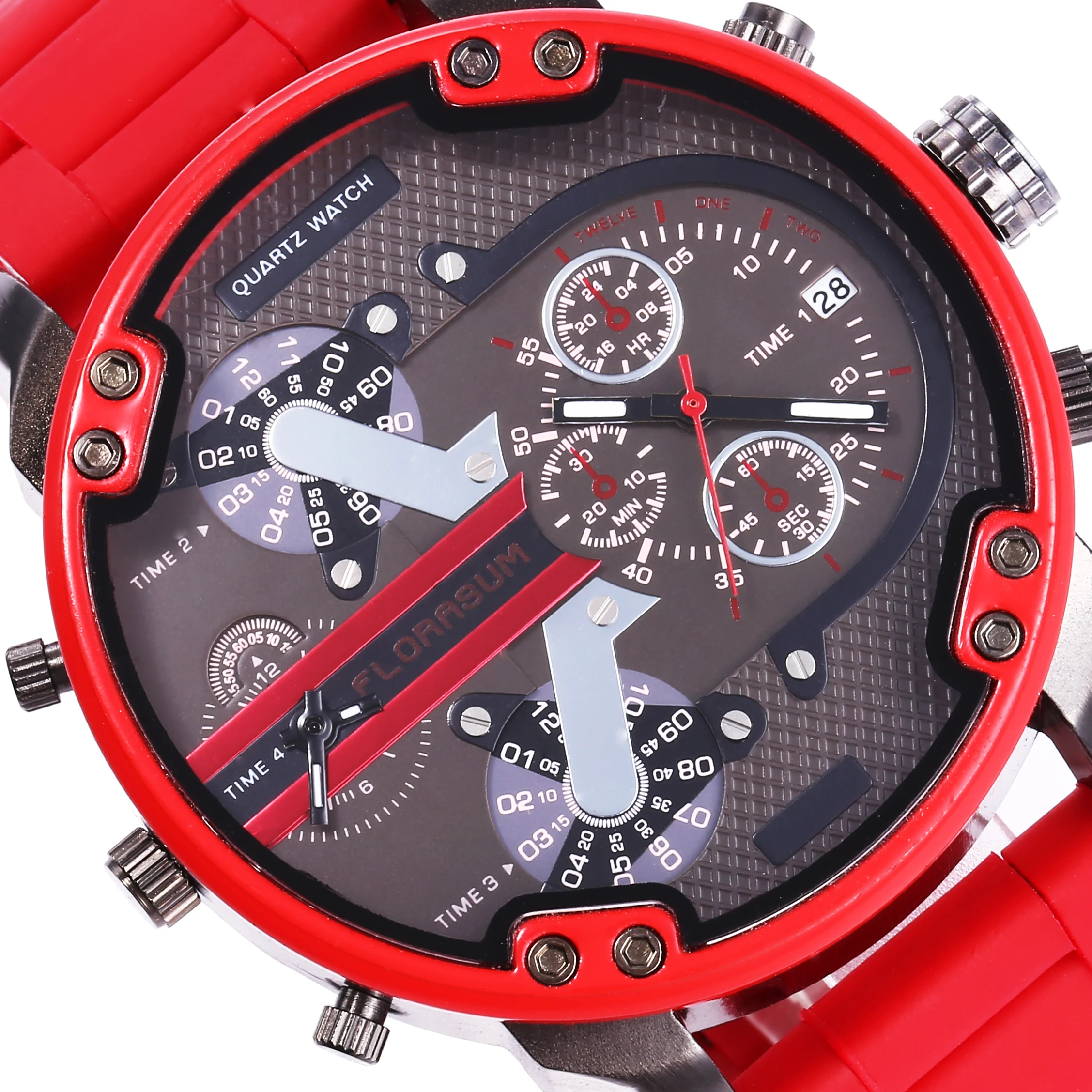 

Big Red Watch Men Digital Dual Display Creative Fake 2-eyed Dial Hodiny Steel Band Army Man DZ Watch 7370 Chinese Brand Watches