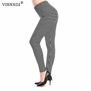 

VISNXGI Graffiti Leggings Floral Patterned Print Leggins For Women Leggings Houndstooth Elastic Leggings Cotton Sport Leggins