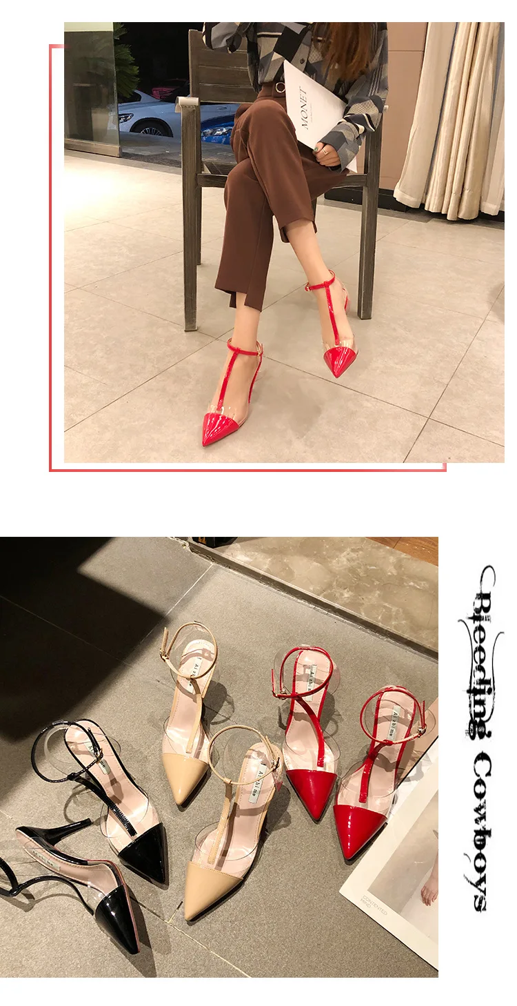 Новинка; женские прозрачные босоножки на высоком каблуке с острым носком и Т-образным ремешком; босоножки с ремешком на пятке; прозрачная обувь с пряжкой; Zapatos De Mujer