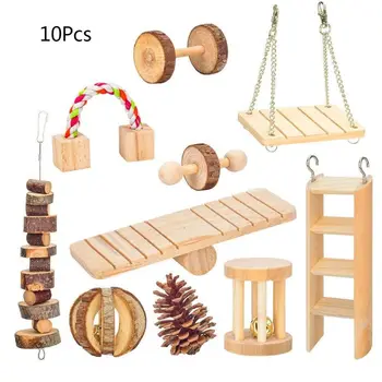 

10Pcs/Set Pet Hamster Natural Wooden Chewing Toys Hanging Hammock Cage for Rat