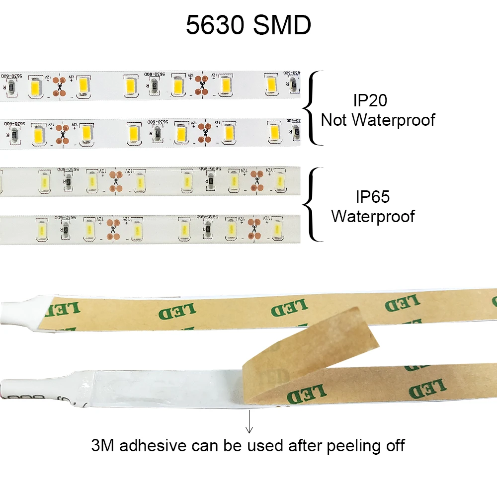 Светодиодная лента 5 м IP65 Водонепроницаемый/без Водонепроницаемый светодиодный светильник полосы 5630 SMD DC12V 60 светодиодов/M бар гибкий светильник ярче 5050 Светодиодная лента