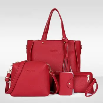 

Women's Stylish Card Holder Handbag Crossbody Bag Set Cheap Tassels Wallet 4Pcs