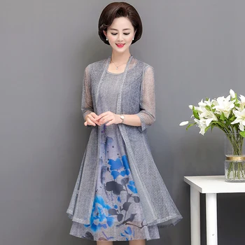 

Summer Clothes Large Size Print 2 Pieces Party Dress Two Piece High Quality Lady Dresses middle-aged woMen Clothing 5XL