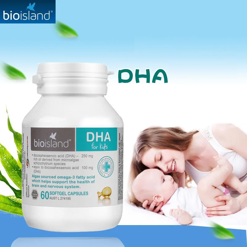 BioIsland здоровая DHA 60 капсулы для детей Omega 3 с маслом из морских водорослей