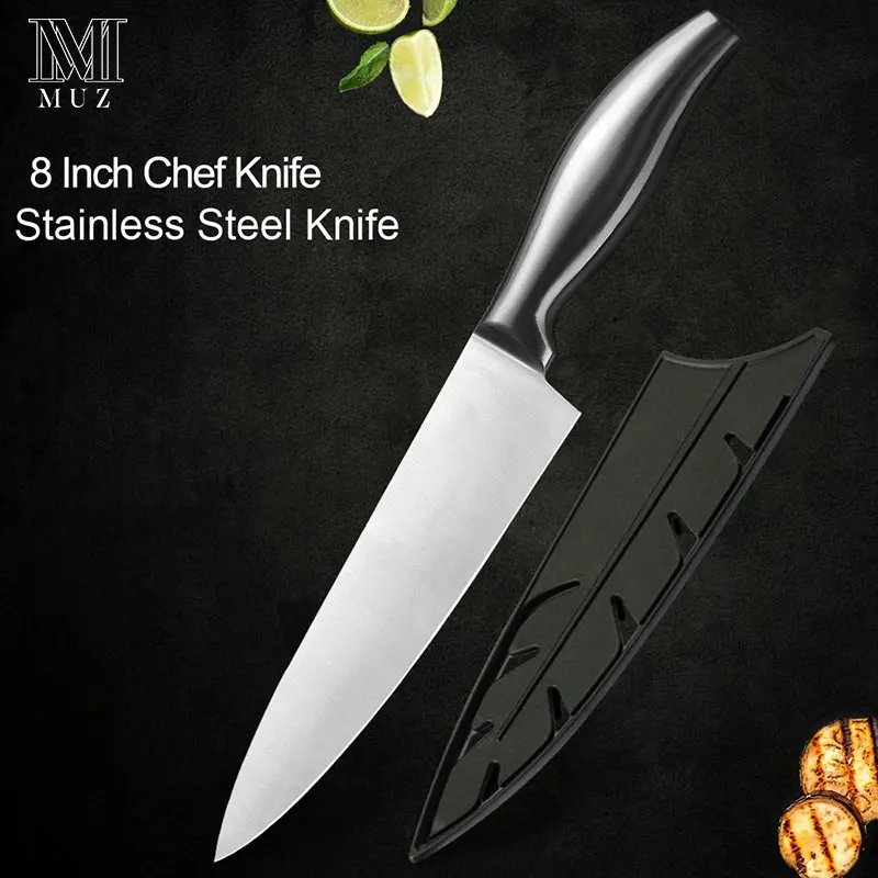 8 inch Chef Knife Нержавеющая сталь шеф-повара кухонные аксессуары, нож для очистки овощей нарезки MeatVeg суши японский Стиль сантоку ножи Набор с крышкой Футляр - Цвет: 8 inch Chef Knife