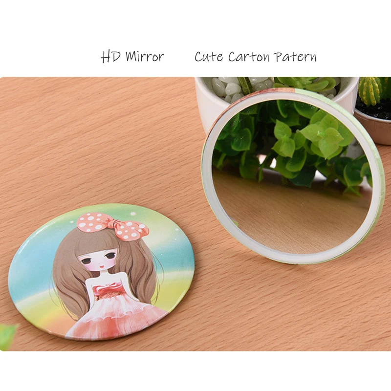 1pc Portable Makeup Mirror Cartoon Pattern Compact Pocket Cosmetic Mirror Mini Cute Small Mirrors Girls Lady Makeup Tools espejo 4