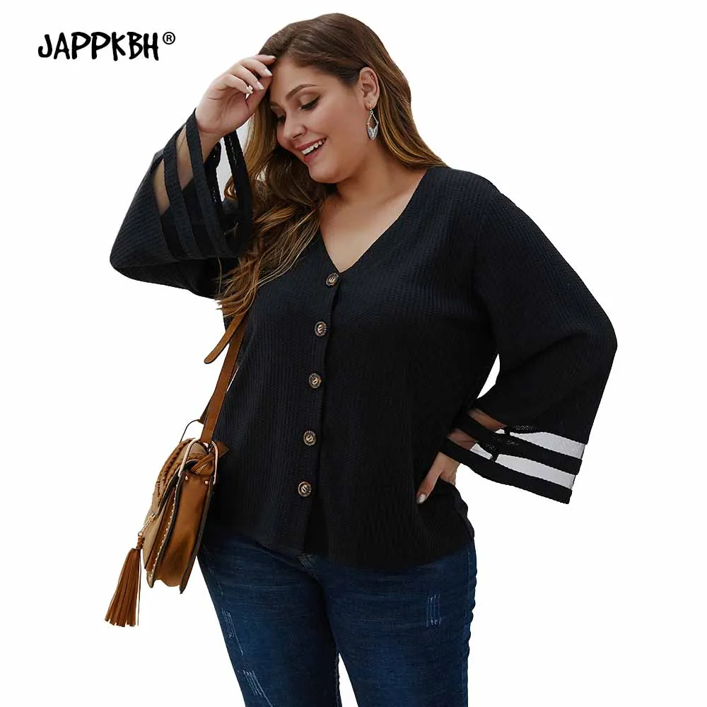 

2020 Women's Sweater Autumn Casual Oversize Knitted Single-breasted Jacket Female Plus Size Slim Tops Sexy V Neck Mesh Outwear