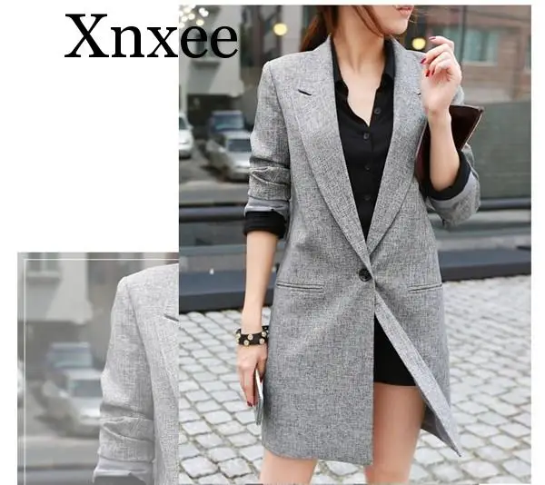 2020 Hot Selling Spring Women Casual Long Thin Blazers Coats Notched Collar Full Sleeve Single Button Fashion Cardigans gray