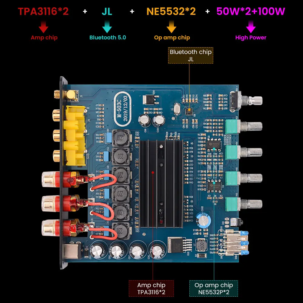 AIYIMA TPA3116 Bluetooth 5.0 Subwoofer Amplifier 2.1 Channel 50W*2+100W Hifi Digital Stereo Audio Amp For Home Sound Theater DIY