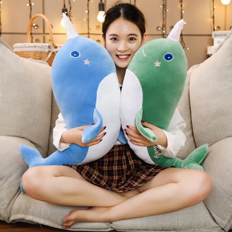 

1PC 55/80cm Narwhal whale binary star doll plush Toy soft animal ocean sea stuffed Toys for Children Christmas Gift kid Brinq