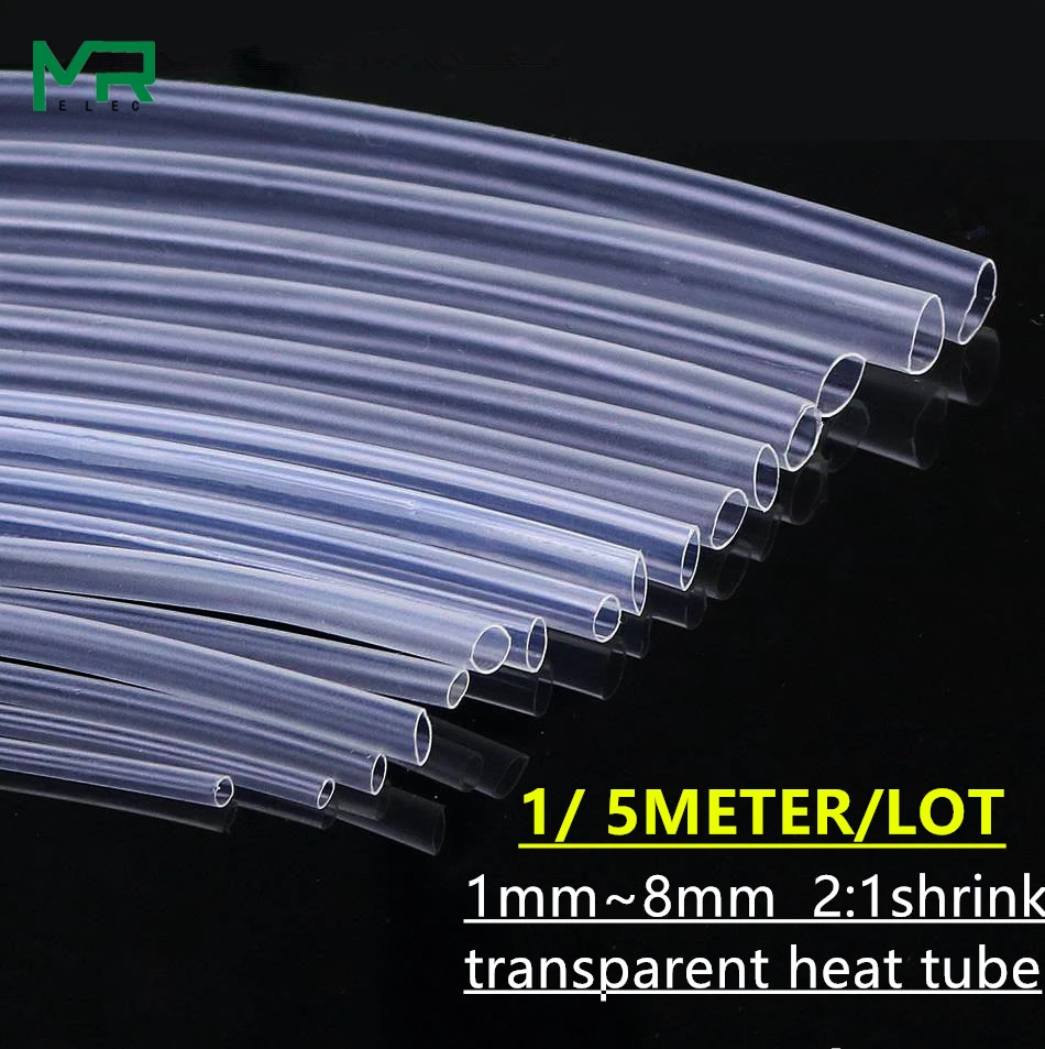 Tube thermorétractable transparent, 1mm ~ 8mm, câble métallique en polyoléfine, composant électronique, gaine isolée, 1m, 5m, uno, 2:1