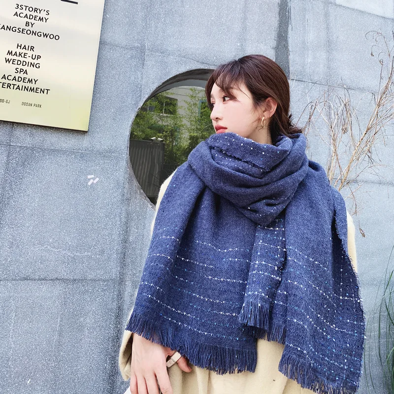 Sparsil, женский зимний кашемировый шарф в горошек, трендовая шаль из пашмины, высокое качество, с кисточками, утолщенное шерстяное одеяло, шарфы для женщин - Цвет: Blue