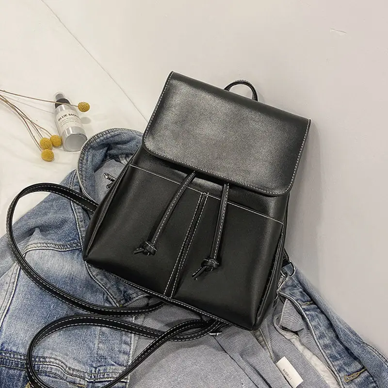 

New Women's Backpack Korean Fashion Leather Bag College Style 2020 Student's Backpack Travel Bag Casual Black Kawaii Backpack