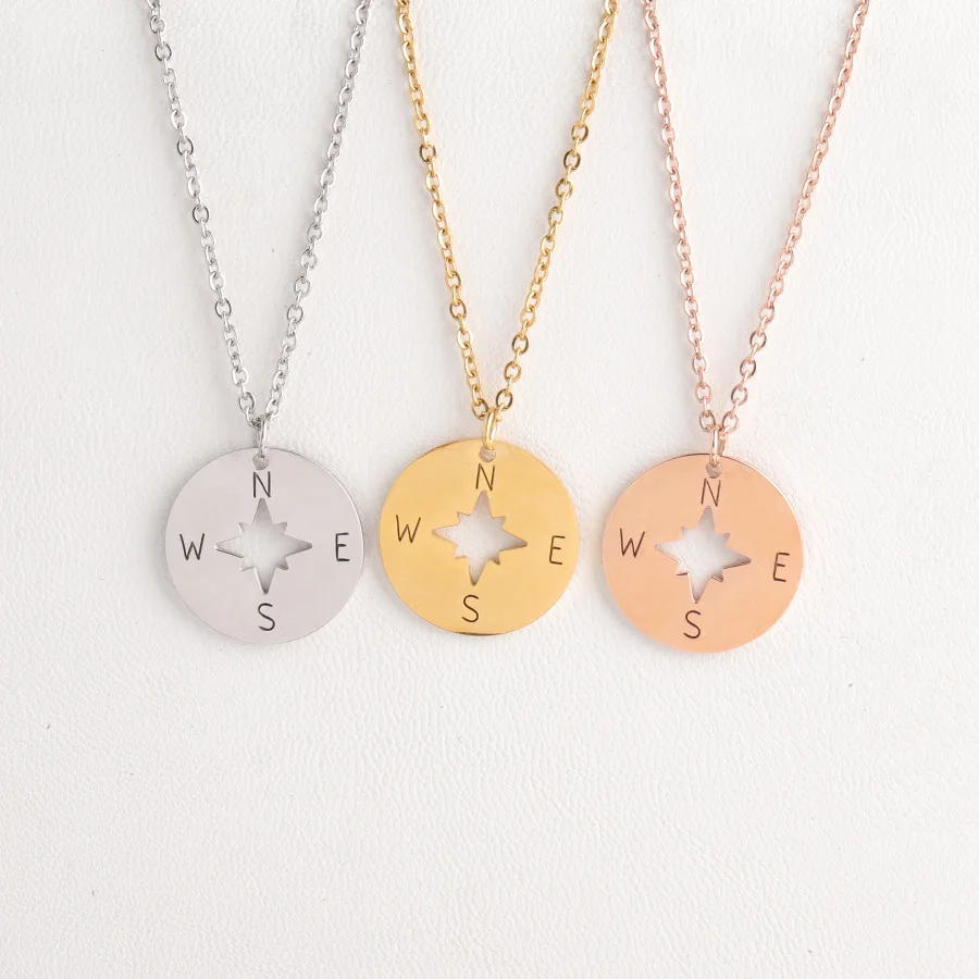 Stainless Steel Compass Necklace&Pendant For Women Pendant On Neck Clavicle Chain Round Jewelry