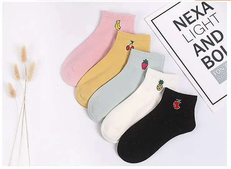 New Cartoon Fruit Cute Socks Women Cotton Socks Japanese Ankle Short Socks Embroidery 5 pairs lot