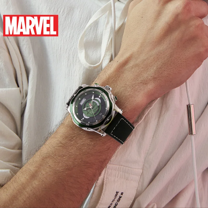 Marvel, Мстители, Халк, супер герой, зеленый календарь, натуральная кожа, кварцевые часы для мужчин, 5 АТМ, водонепроницаемые часы, нержавеющая сталь, мужские часы