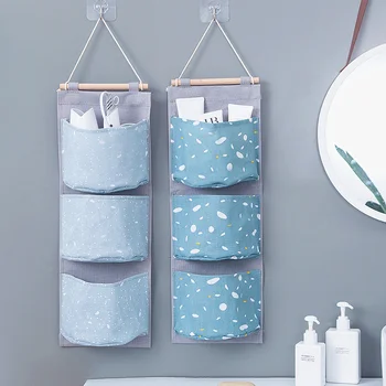

3 Pockets Wall Hanging Storage Bag Cotton Line Hanging Organizer Bag Little Things Toy Organizer Hanging Bag Home Decoration
