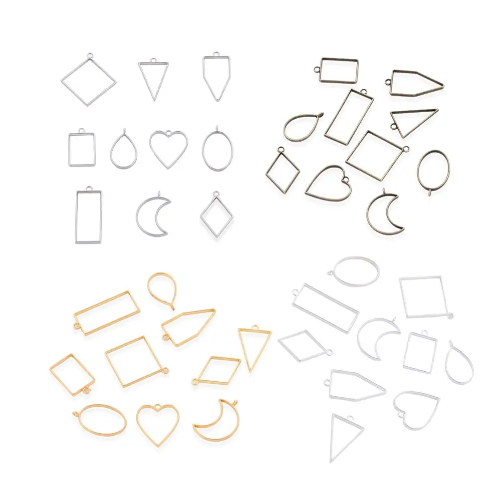 

10Pcs Geometric Metal Pendant Frames Set DIY Pendant Making Epoxy Resin UV Crystal Molds Heart Square Moon for Jewelry Necklace