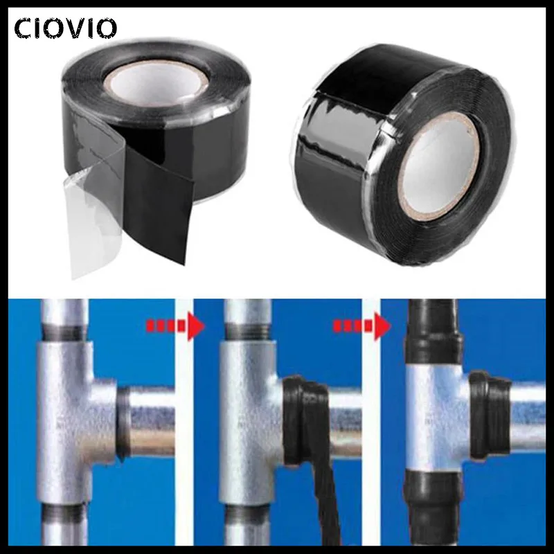 

2 Pcs Waterproof Silicone Performance Repair Tape Hot Sale Bonding Rescue Self Fusing Wire Hose Black Transparent Film Tape