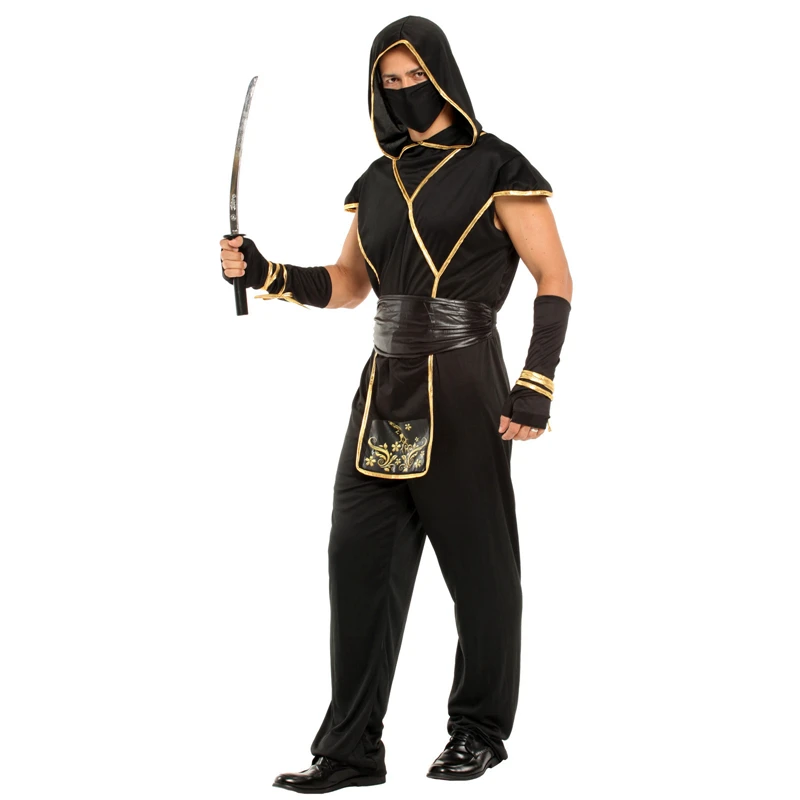 Adult Japan Samurai Black Gold Ninja Costume Cosplay for Men Carnival Purim Halloween Costumes