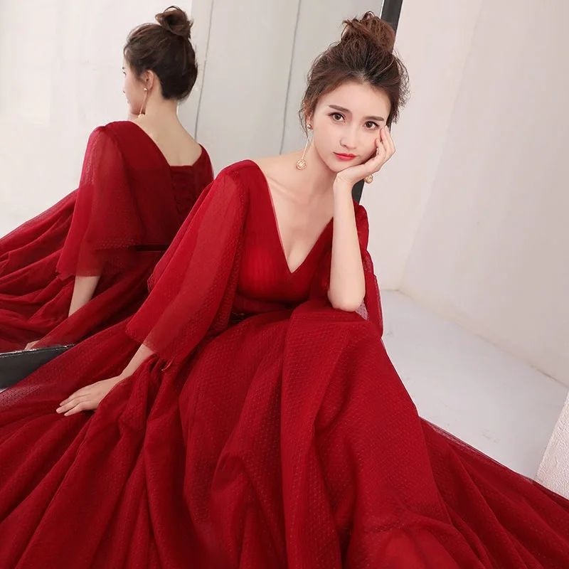 Повязку лук бордовый vestidos de fiesta de noche вечерние платья длинное платье E33