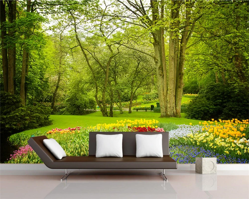 Beibehangカスタム壁紙写真森林公園芝生の花ビッグ木の背景壁画ベッドルームのリビングルームの壁画 3d壁紙 Wallpapers Aliexpress