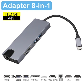 

8-in-1 USB C HUB Type-C to Multi USB 3.0 HUB HDMI Adapter Converter Dock for Huawei Mate 30 USB-C Splitter Port