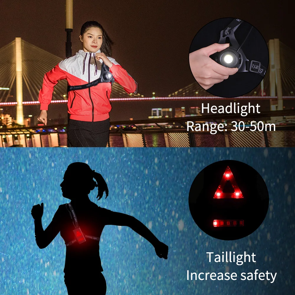 

Outdoor Running Light Bicycle Race Light LED Night Running Flashlight Warning Lights USB Charge Night Warning Before Chest Light
