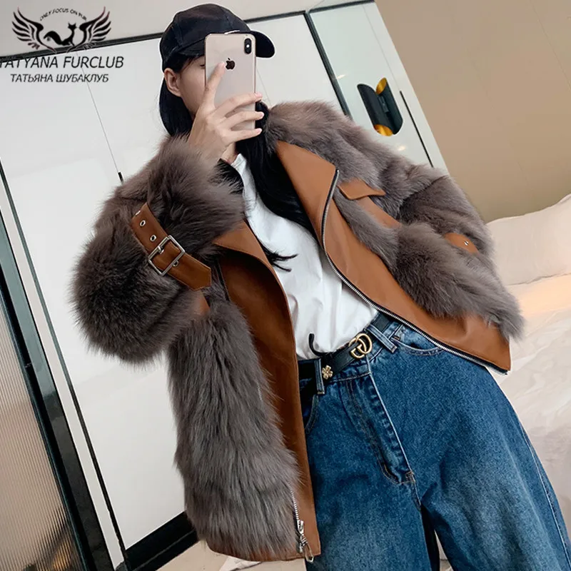 

2020 Real Fox Fur Coat For Women Winter Outwear Fashion Locomotive Slim Suit Collar Fox Fur Coat Mid-Length Genuine Fur Jackets